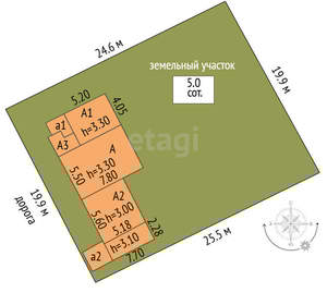 Дом 70м&sup2;, 1-этажный, участок 5 сот.  