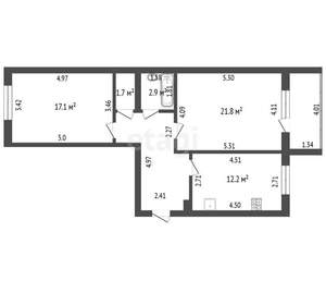 2-к квартира, вторичка, 67м2, 4/5 этаж