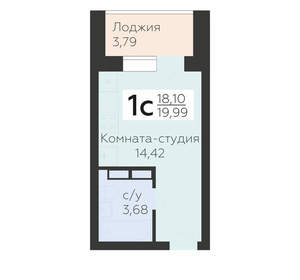 1-к квартира, вторичка, 20м2, 14/17 этаж