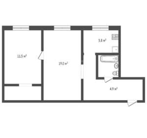 2-к квартира, вторичка, 43м2, 4/5 этаж