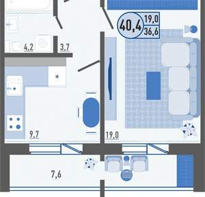 1-к квартира, вторичка, 40м2, 3/16 этаж