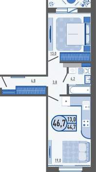 1-к квартира, вторичка, 47м2, 4/16 этаж