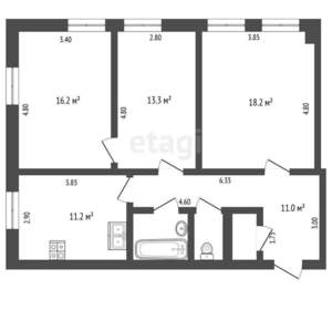 3-к квартира, вторичка, 76м2, 3/3 этаж