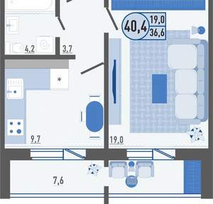 1-к квартира, вторичка, 41м2, 8/16 этаж