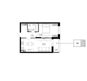 1-к квартира, вторичка, 47м2, 4/24 этаж