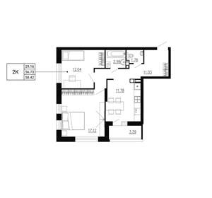2-к квартира, вторичка, 58м2, 9/24 этаж