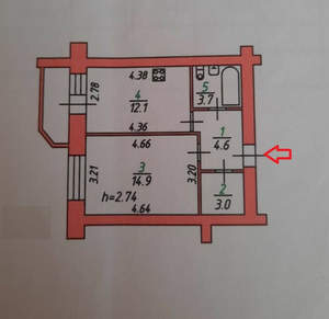 1-к квартира, вторичка, 38м2, 4/9 этаж