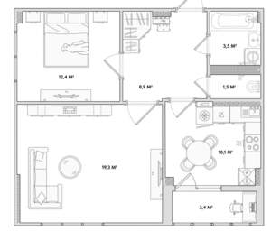 2-к квартира, сданный дом, 56м2, 10/18 этаж