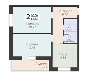 2-к квартира, вторичка, 62м2, 14/17 этаж