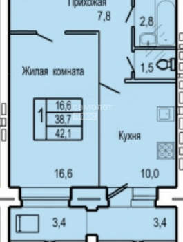 1-к квартира, вторичка, 41м2, 4/9 этаж