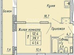 1-к квартира, вторичка, 41м2, 4/13 этаж