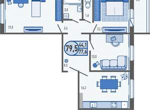 3-к квартира, вторичка, 80м2, 5/16 этаж
