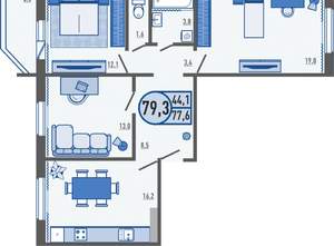 3-к квартира, вторичка, 79м2, 7/16 этаж