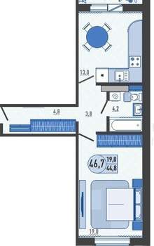 1-к квартира, вторичка, 45м2, 10/17 этаж