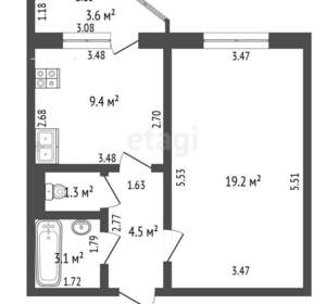 1-к квартира, вторичка, 38м2, 9/9 этаж