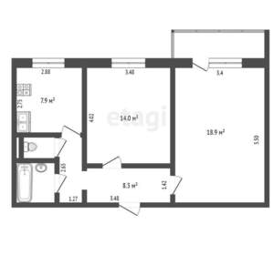 2-к квартира, вторичка, 54м2, 5/9 этаж