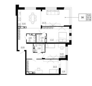 3-к квартира, вторичка, 122м2, 23/24 этаж