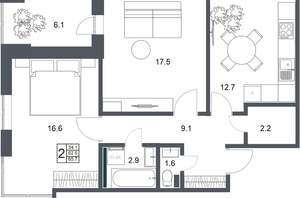 2-к квартира, вторичка, 66м2, 5/20 этаж
