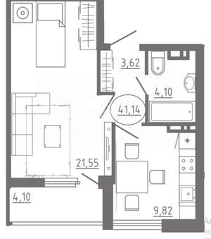 1-к квартира, вторичка, 43м2, 5/19 этаж
