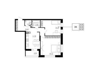 2-к квартира, вторичка, 63м2, 19/24 этаж
