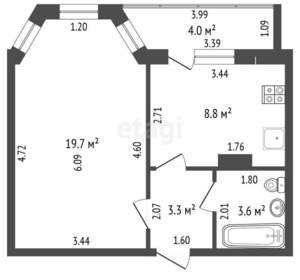 1-к квартира, вторичка, 36м2, 4/9 этаж