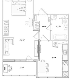 1-к квартира, сданный дом, 39м2, 13/18 этаж