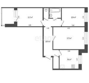 3-к квартира, вторичка, 66м2, 9/10 этаж