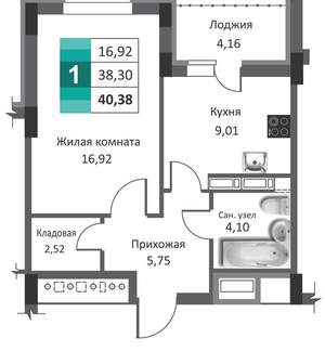 1-к квартира, вторичка, 40м2, 15/18 этаж