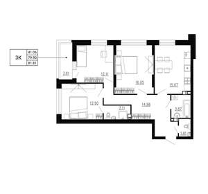 3-к квартира, вторичка, 82м2, 19/24 этаж
