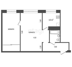 2-к квартира, вторичка, 46м2, 1/5 этаж