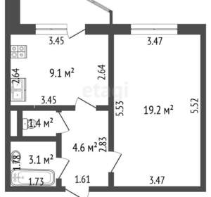 1-к квартира, вторичка, 37м2, 5/9 этаж