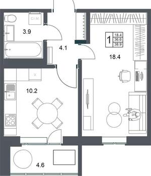 1-к квартира, вторичка, 39м2, 9/20 этаж