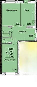 2-к квартира, вторичка, 73м2, 4/16 этаж
