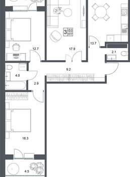 3-к квартира, вторичка, 83м2, 3/20 этаж