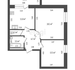 2-к квартира, вторичка, 54м2, 9/9 этаж