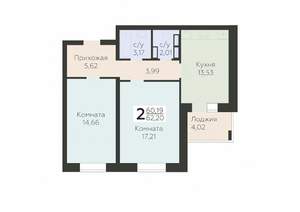 2-к квартира, вторичка, 62м2, 8/17 этаж