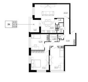 3-к квартира, вторичка, 105м2, 24/24 этаж