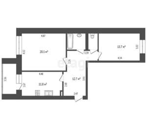 2-к квартира, вторичка, 64м2, 1/9 этаж