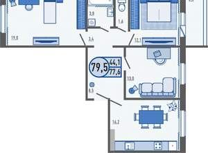 3-к квартира, вторичка, 80м2, 9/16 этаж