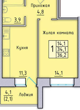 1-к квартира, вторичка, 36м2, 4/9 этаж