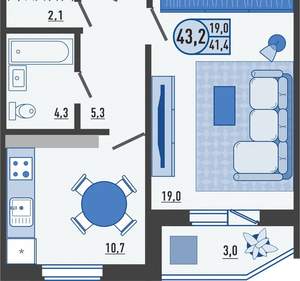 1-к квартира, вторичка, 43м2, 6/16 этаж