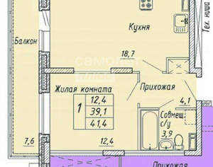 1-к квартира, вторичка, 41м2, 2/13 этаж