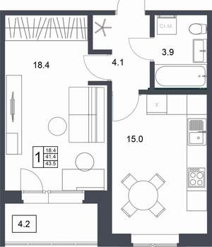 1-к квартира, вторичка, 44м2, 10/20 этаж
