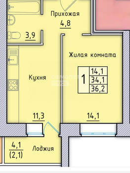 1-к квартира, вторичка, 36м2, 6/8 этаж