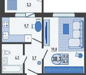 1-к квартира, вторичка, 38м2, 11/16 этаж