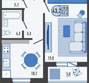 1-к квартира, вторичка, 43м2, 6/16 этаж