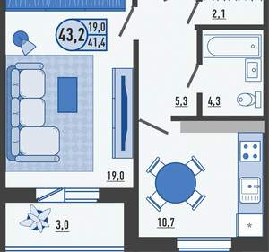 1-к квартира, вторичка, 43м2, 5/16 этаж