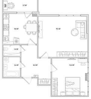 2-к квартира, сданный дом, 55м2, 5/18 этаж