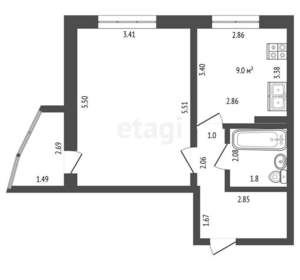 1-к квартира, вторичка, 39м2, 5/9 этаж