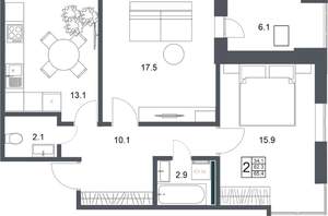 2-к квартира, вторичка, 65м2, 12/20 этаж